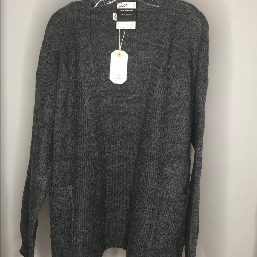 CHARCOAL GREY KNIT CARDIGAN SWEATER - Picture 4 of 8